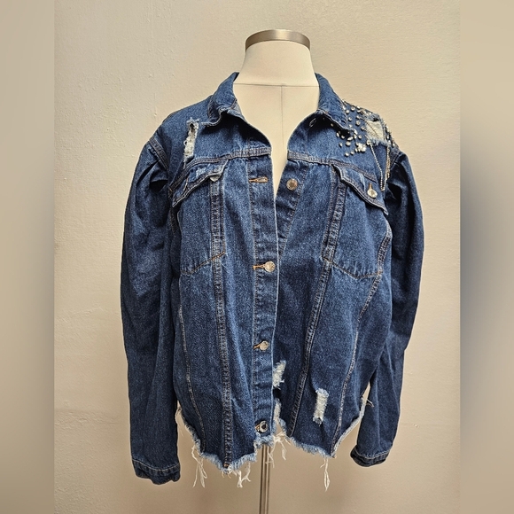 TOUCH ME Bedazzled & DISTRESSED Denim Jacket - Picture 1 of 7
